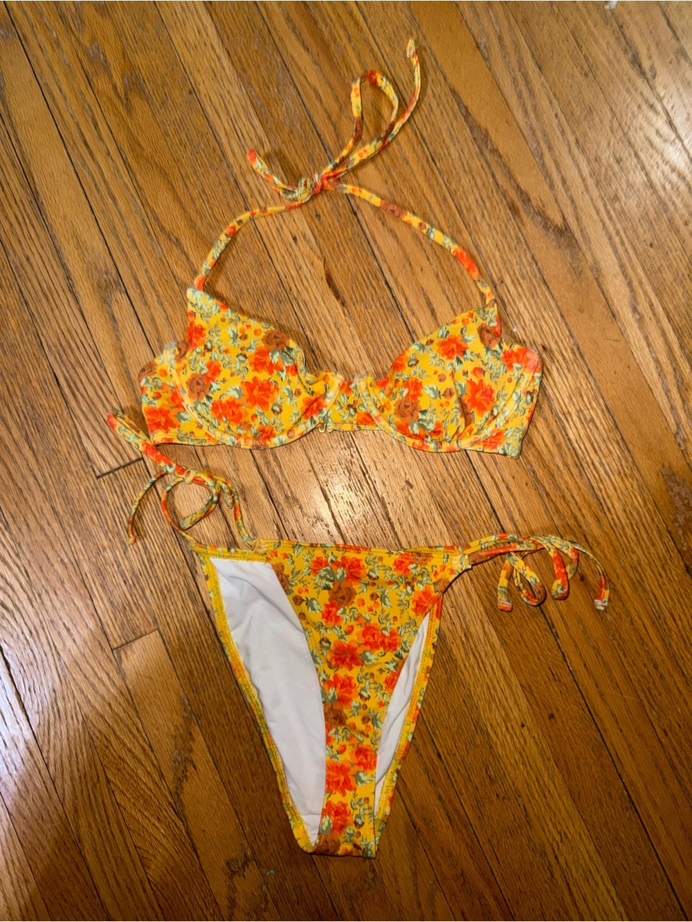 Urban Outfitters Yellow Floral Tie Bikini